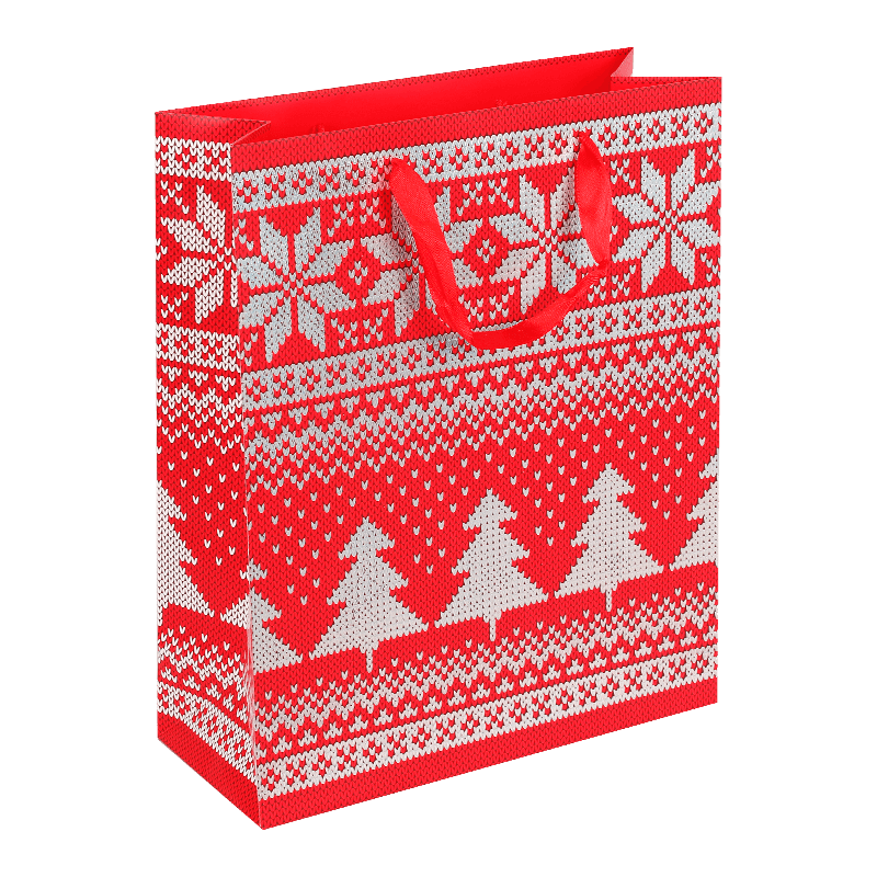 Bolsa de regalo de papel navideño con estampados navideños variados