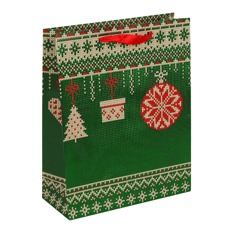 Bolsa de regalo de papel navideño con estampados navideños variados