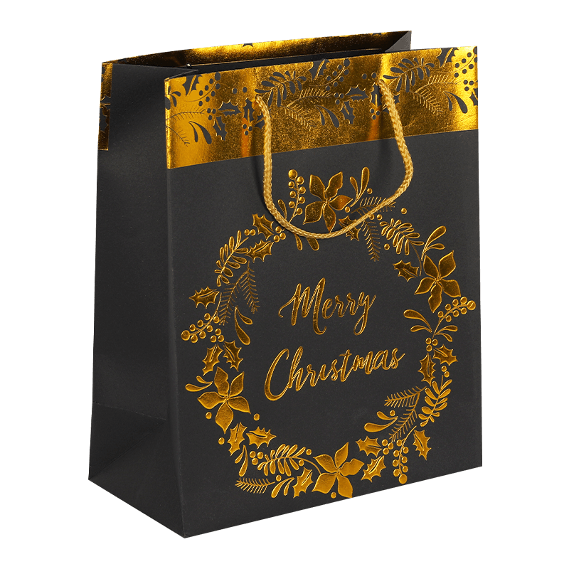 Bolsa de regalo de papel de aluminio con corona navideña multicolor