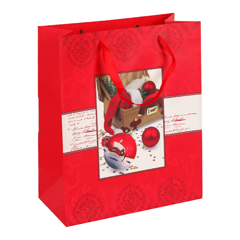 Bolsa de regalo navideña con estampados navideños brillantes surtidos