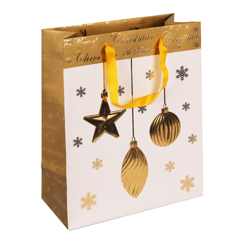 Bolsa de regalo de fiesta de papel de aluminio con bolas de Navidad