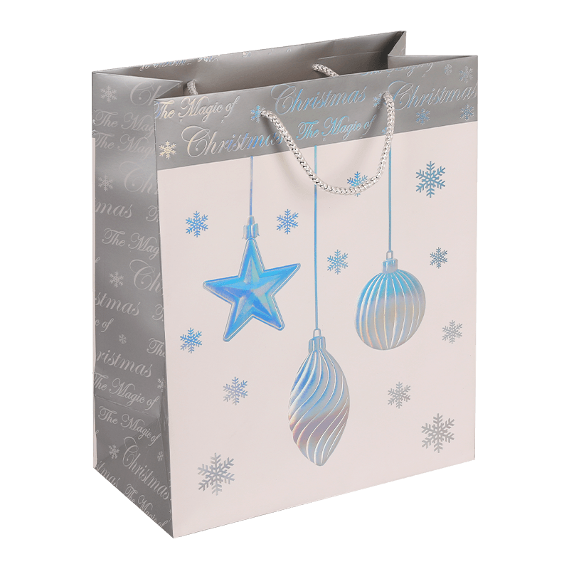 Bolsa de regalo de fiesta de papel de aluminio con bolas de Navidad