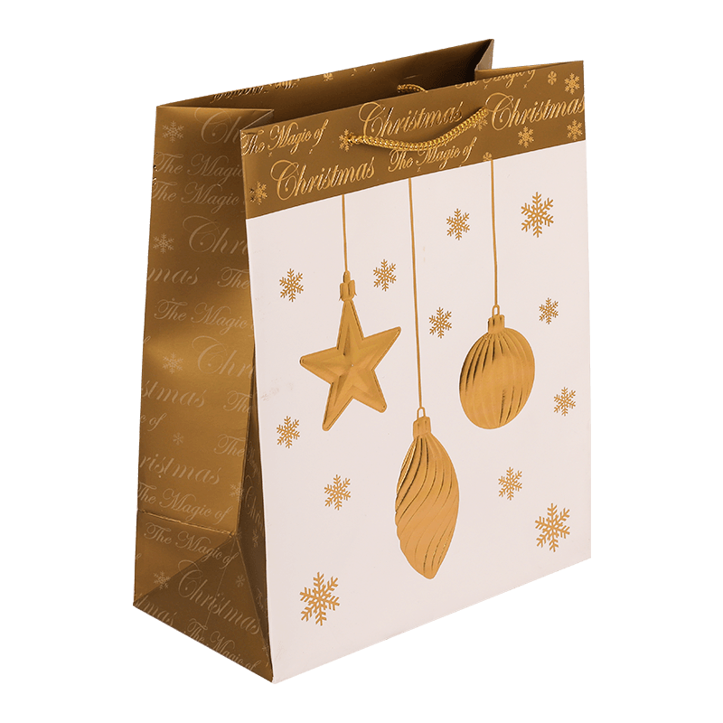 Bolsa de regalo de fiesta de papel de aluminio con bolas de Navidad