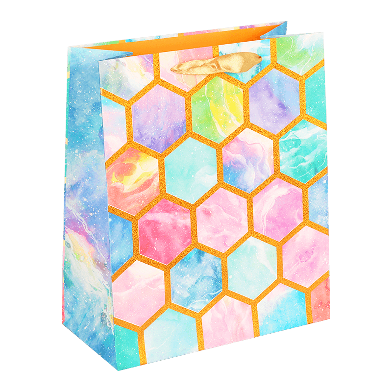 Bolsa de regalo de papel con estampado de panal multicolor