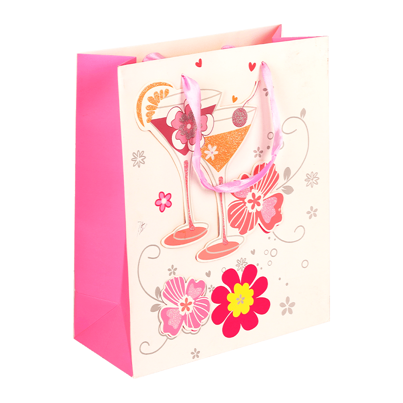 Bolsa de regalo de papel floral de primavera con asa