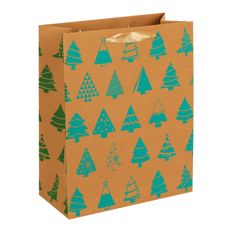 Bolsa de regalo de Navidad de papel Kraft con asas