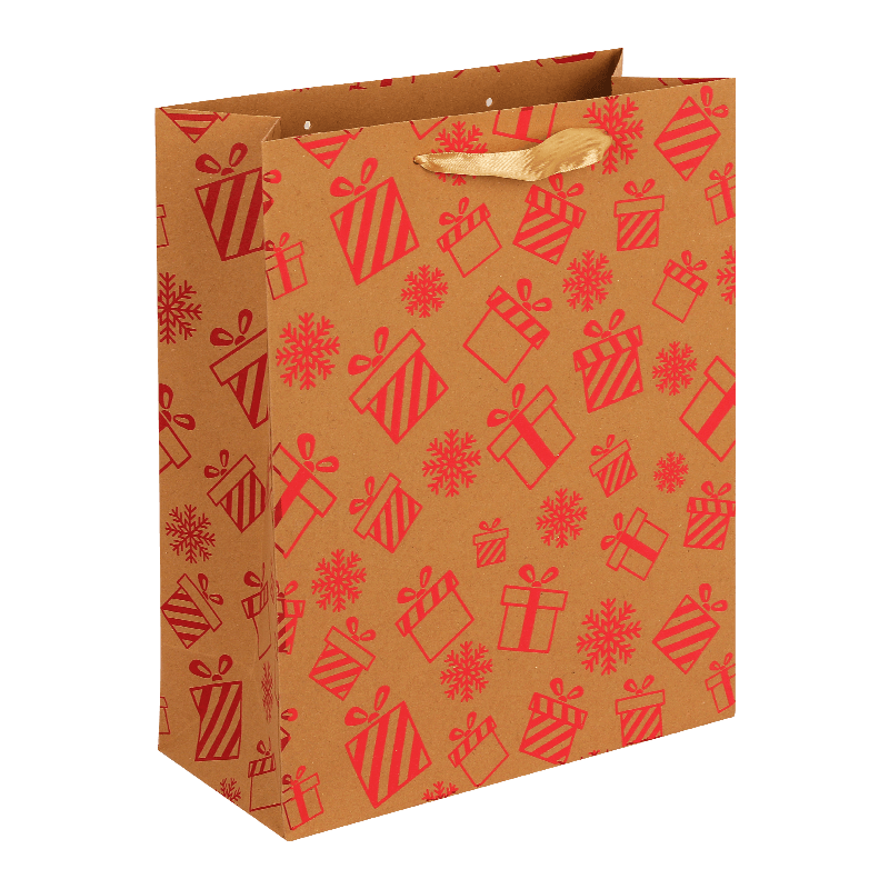 Bolsa de regalo de Navidad de papel Kraft con asas