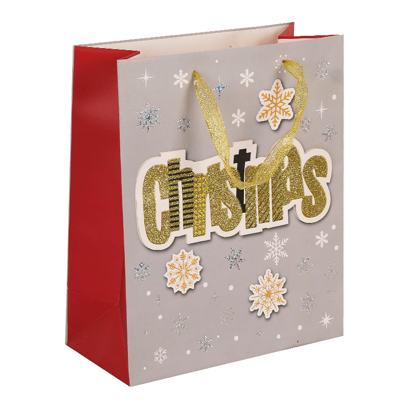 Bolsas de regalo de papel navideñas grises con purpurina