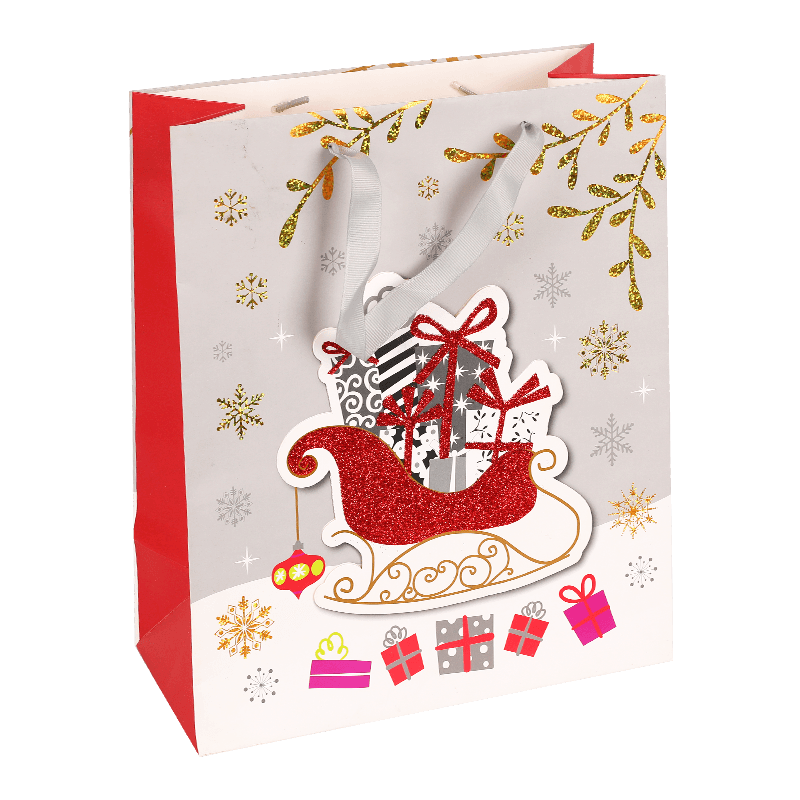 Bolsas de regalo de papel navideñas grises con purpurina