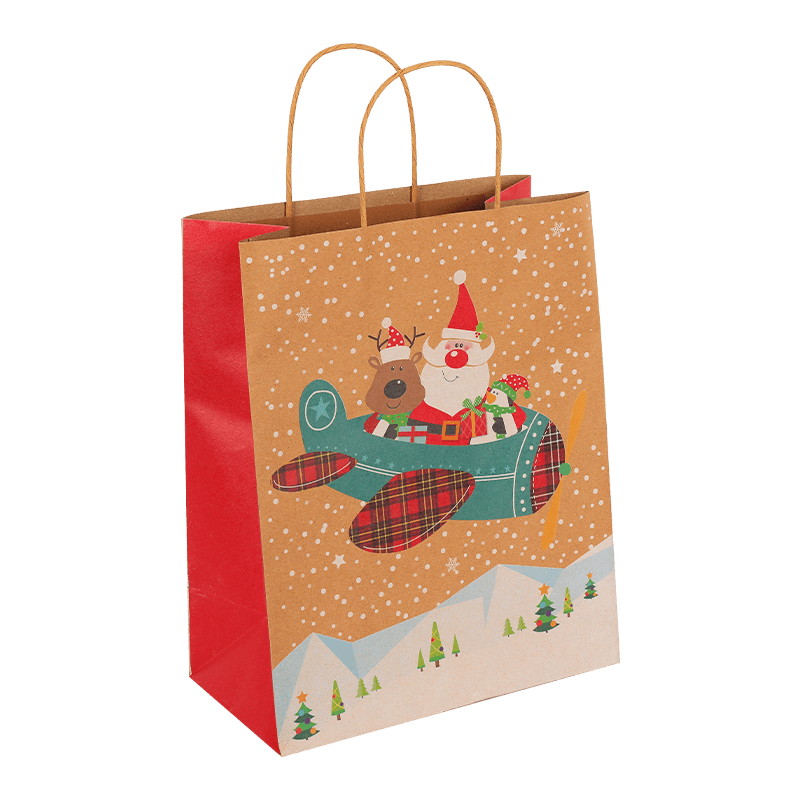 Bolsa de regalo de dulces de papel Kraft con estampado de Papá Noel navideño