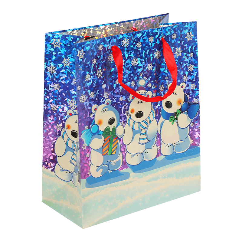 Bolsa De Regalo Holográfica con estampado lindo de osos navideños