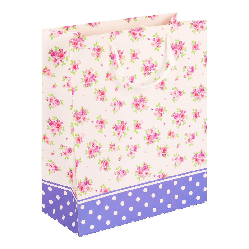 Bolsa de recuerdos de papel con estampado de flores de rosas de colores