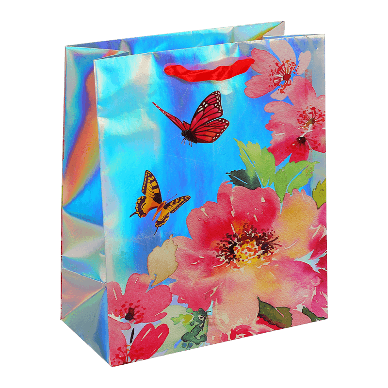 Bolsa de recuerdos de papel holográfico con estampado de flores