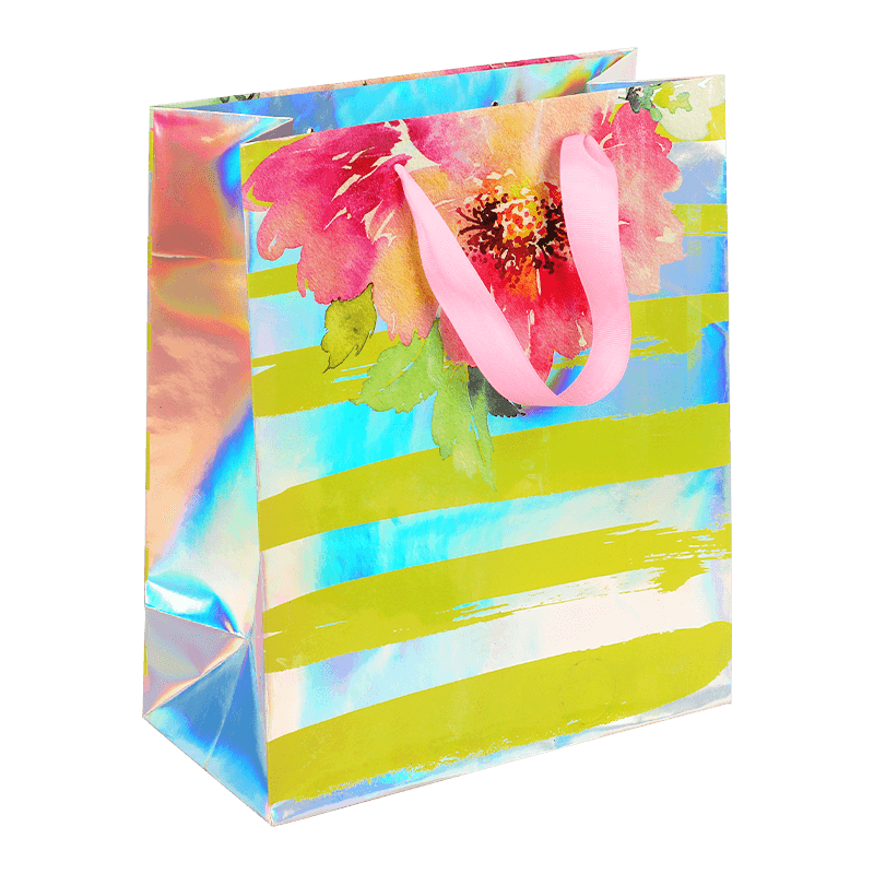 Bolsa de recuerdos de papel holográfico con estampado de flores