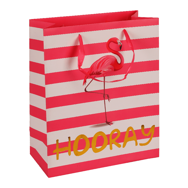 Bolsa de regalo de papel con asa de rayas rosas