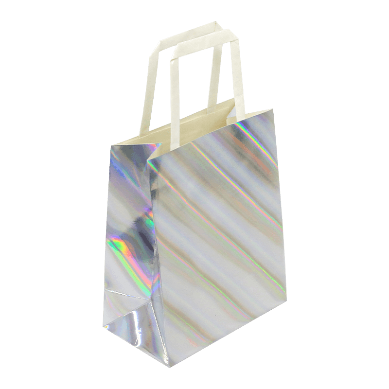 Bolsa de regalo de papel holográfico iridiscente reutilizable