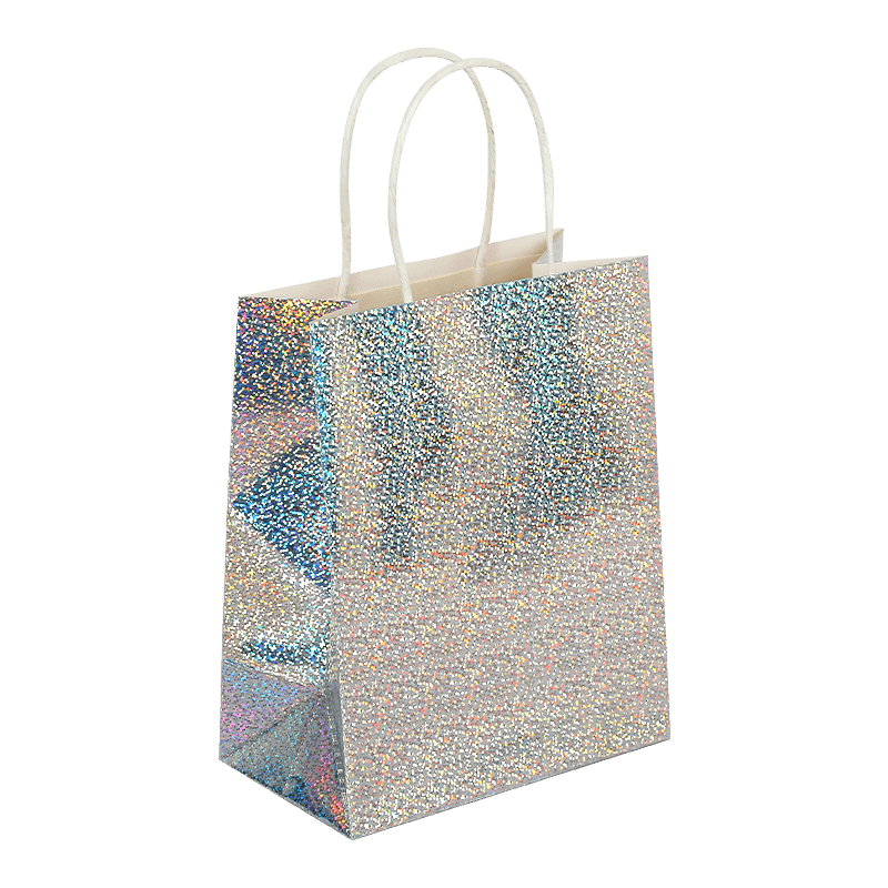 Bolsa de regalo de papel holográfico con puntos láser y asa