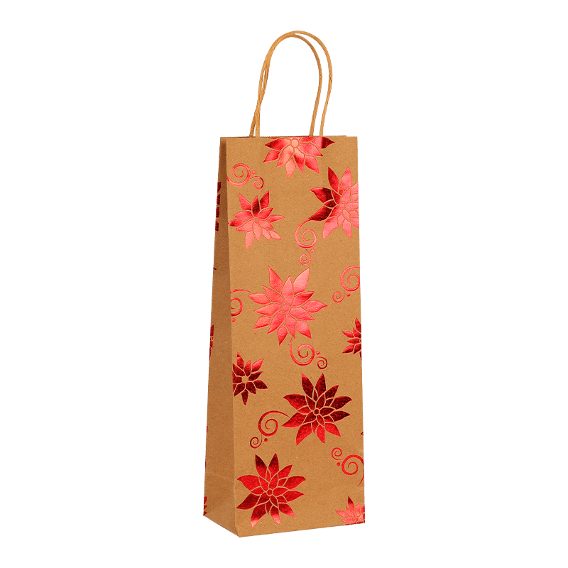 Bolsa de regalo de papel Kraft para vino navideño con asa