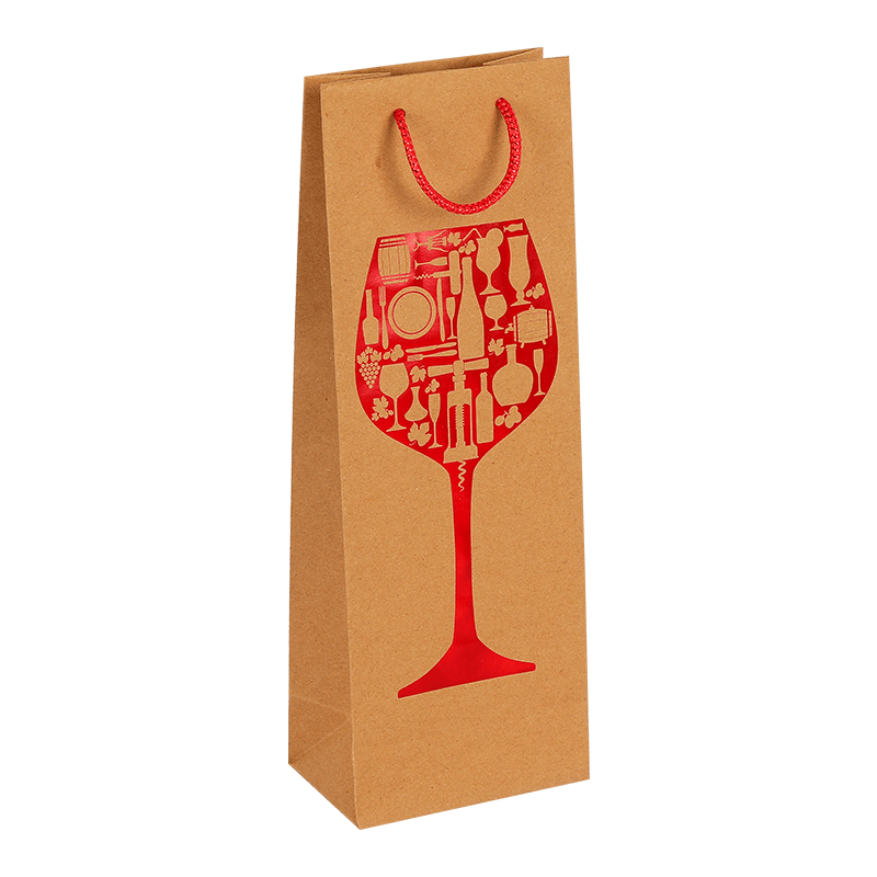 Bolsa de regalo impresa para botella de vino de papel Kraft