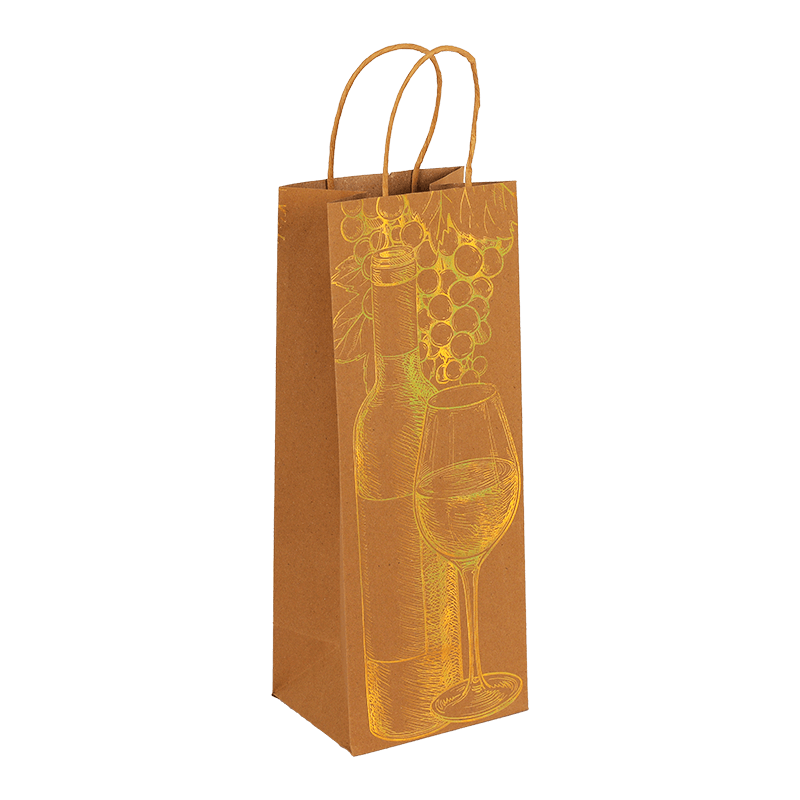 Bolsa de regalo de vino de papel Kraft para una sola botella