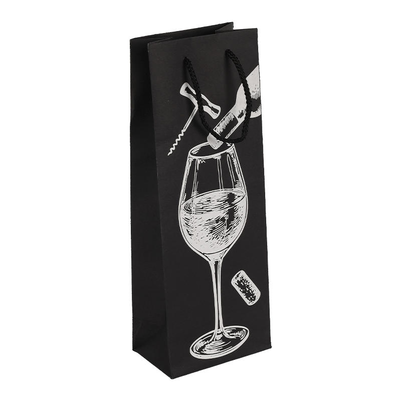 Bolsa de regalo de papel para botella de vino negra con asa