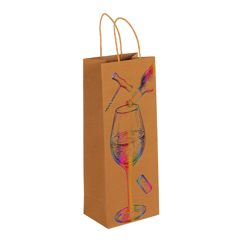 Bolsa de regalo de vino de papel Kraft para una sola botella