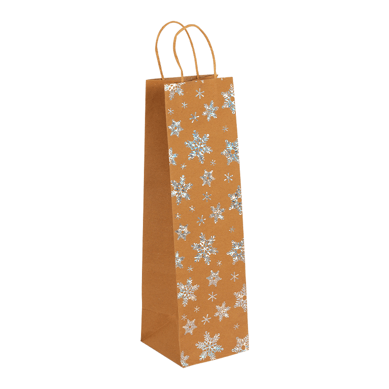 Bolsa de regalo de papel Kraft para vino navideño con asa