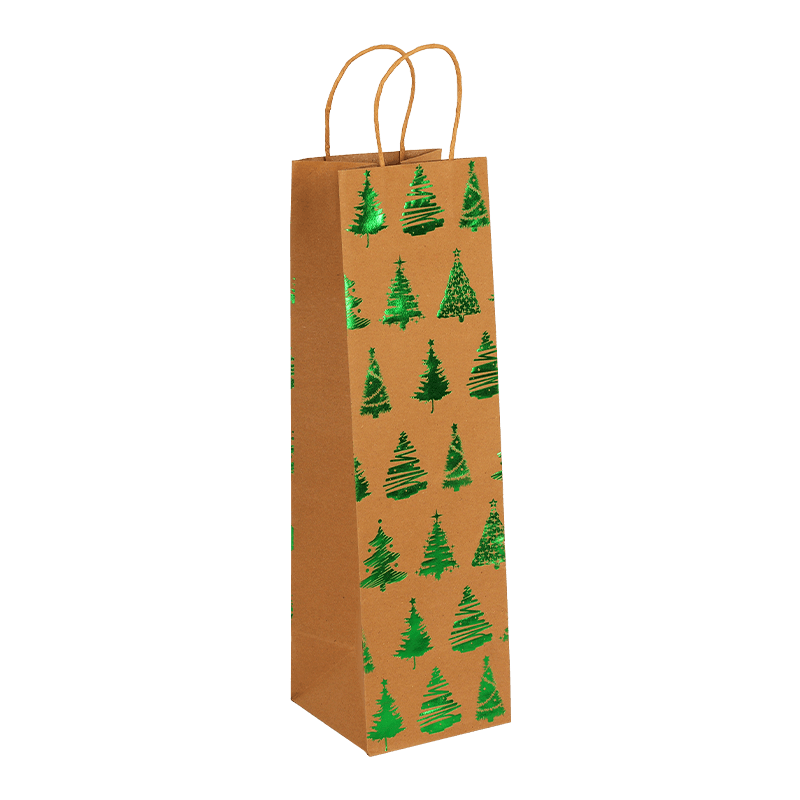 Bolsa de regalo de papel Kraft para vino navideño con asa