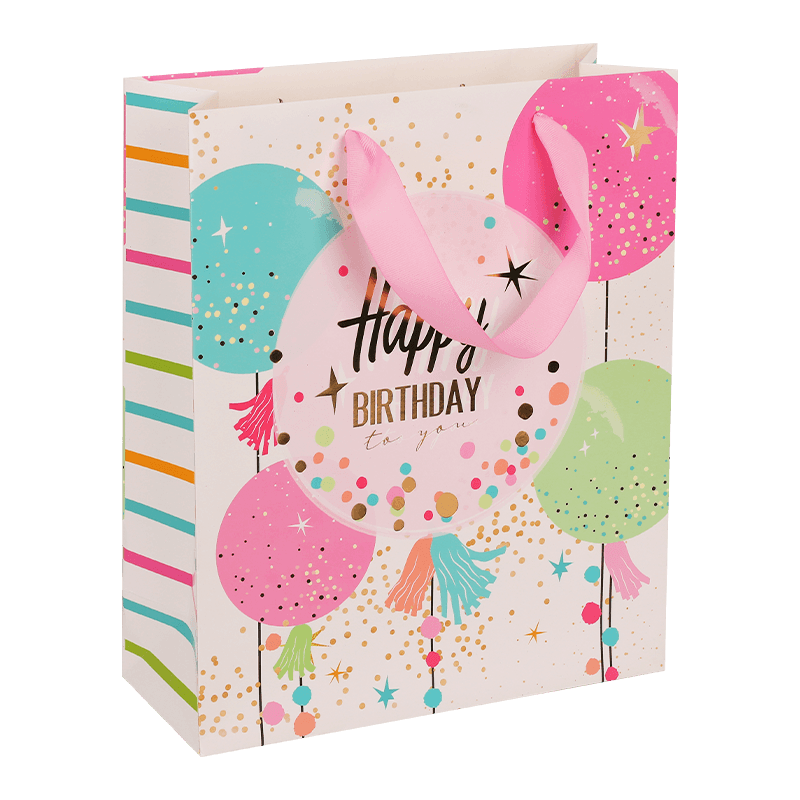 Bolsa de regalo de papel con tema de cumpleaños con asa