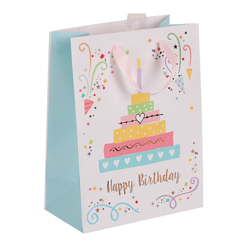 Bolsa de regalo de papel con tema de cumpleaños con asa