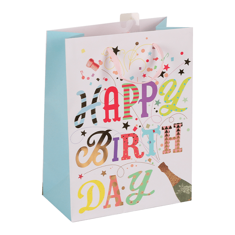 Bolsa de regalo de papel con tema de cumpleaños con asa