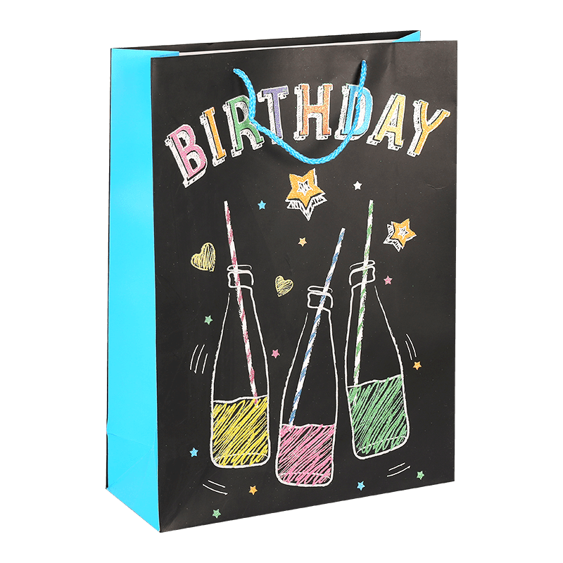 Bolsa de regalo de papel negra Happy Birthday con asa