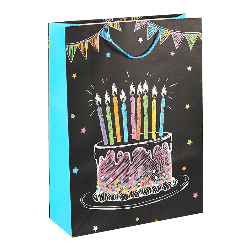 Bolsa de regalo de papel negra Happy Birthday con asa