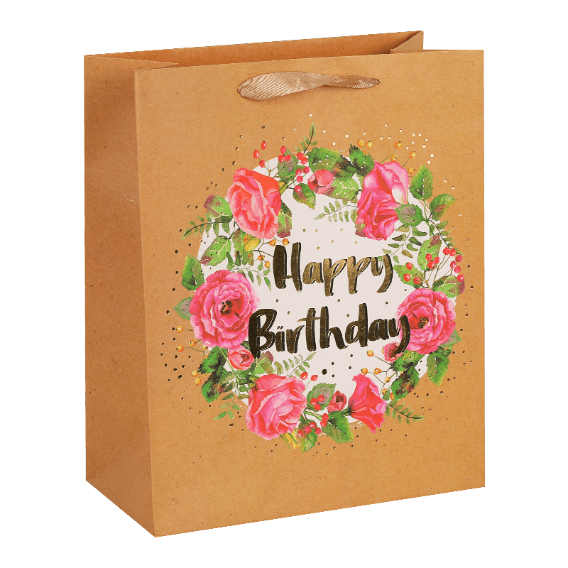 Bolsa de regalo de papel Kraft con corona de feliz cumpleaños