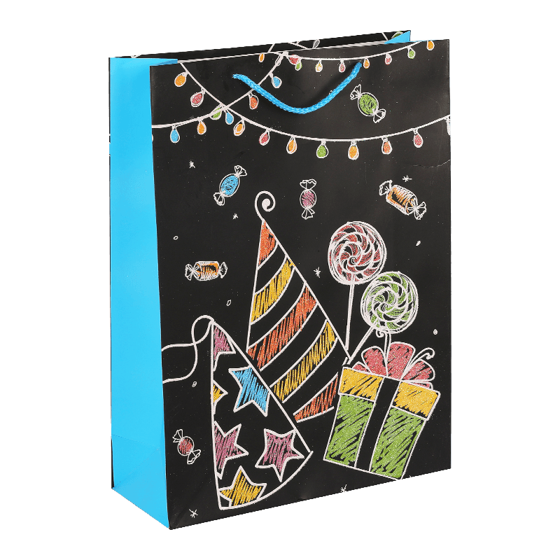 Bolsa de regalo de papel negra Happy Birthday con asa