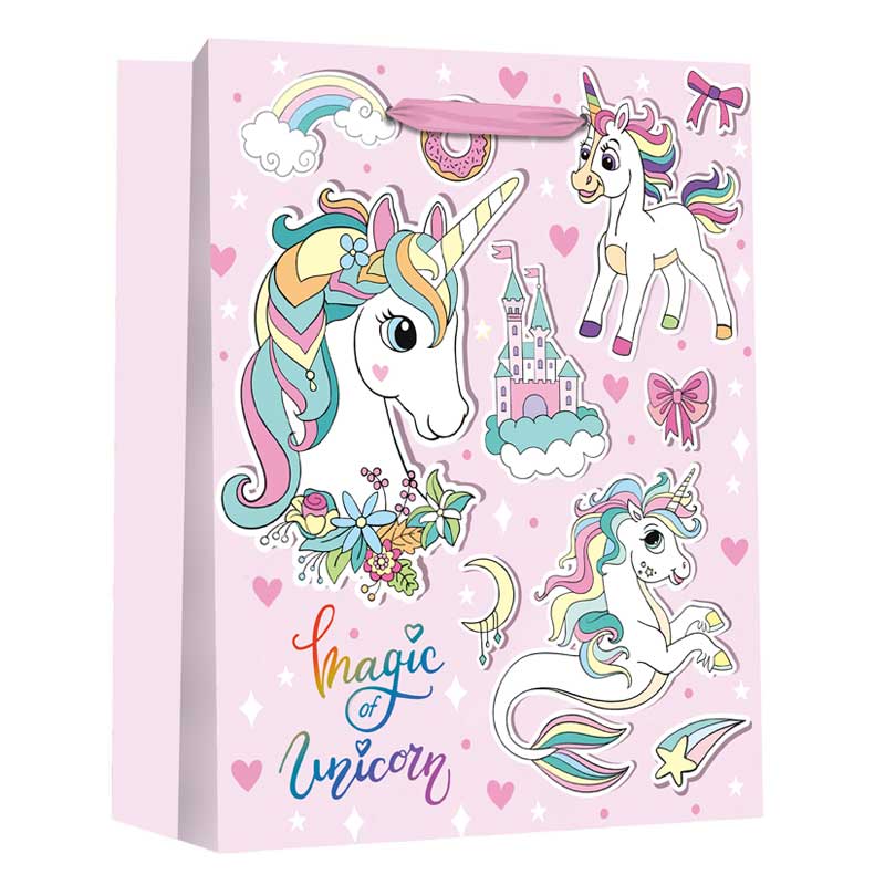 Bolsa de regalo con estampado personalizado de unicornios, regalo de papel