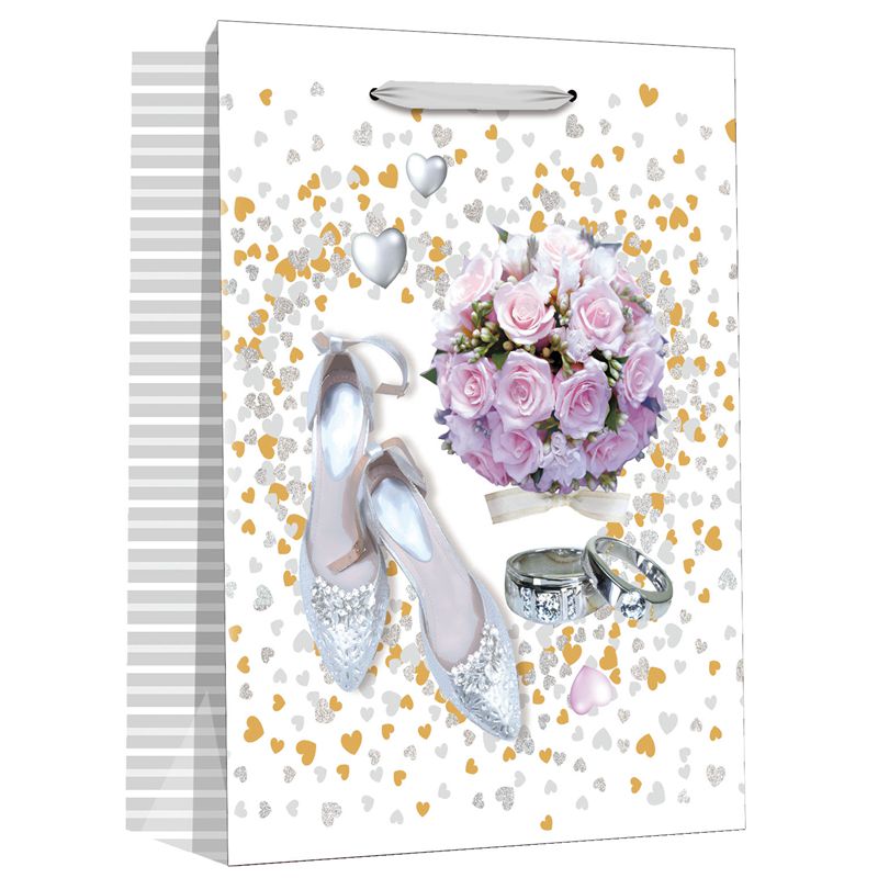 Bolsas de regalo de papel para fiesta temática de boda con anillo de diamantes impreso festivo