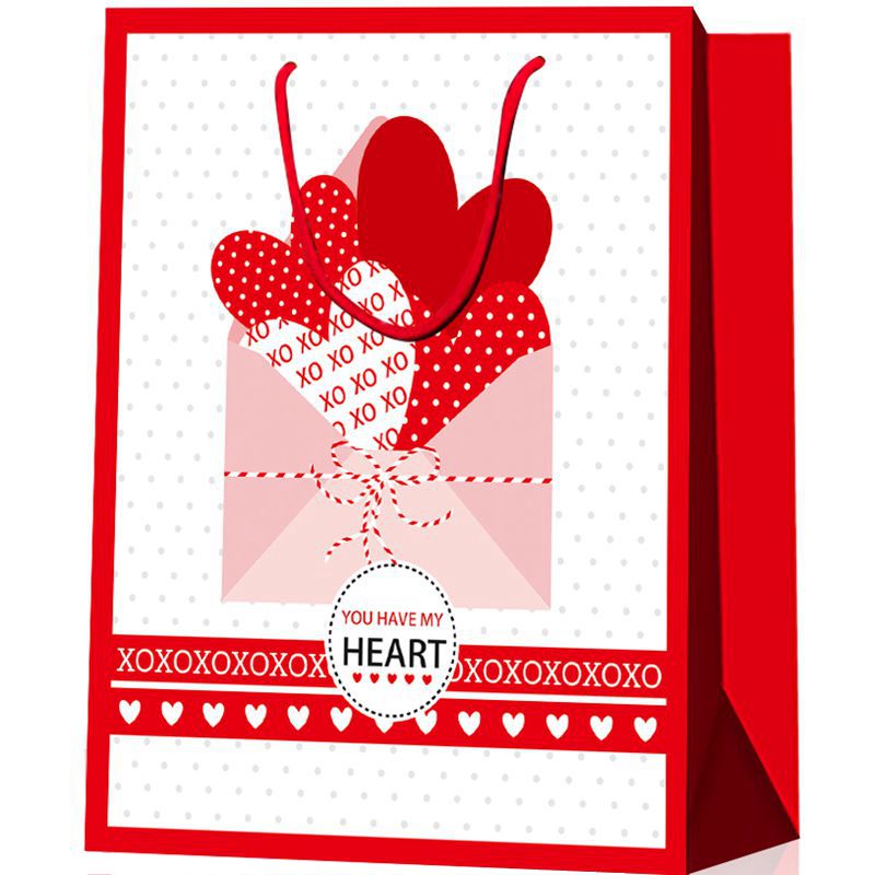 Personalización de la bolsa de asas de papel impresa del regalo del día de San Valentín de los corazones románticos