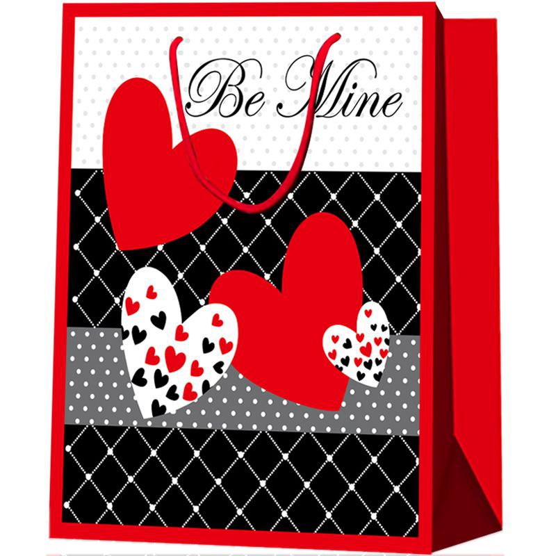 Personalización de la bolsa de asas de papel impresa del regalo del día de San Valentín de los corazones románticos