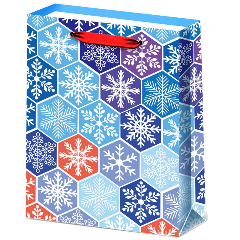 Bolsa de recuerdo de papel para compras con elementos poéticos de copo de nieve impresos