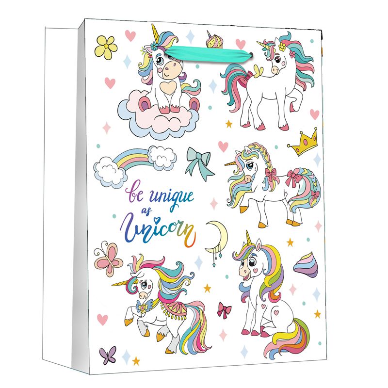 Bolsas de compras de papel de regalo de unicornios mágicos impresas en fábrica