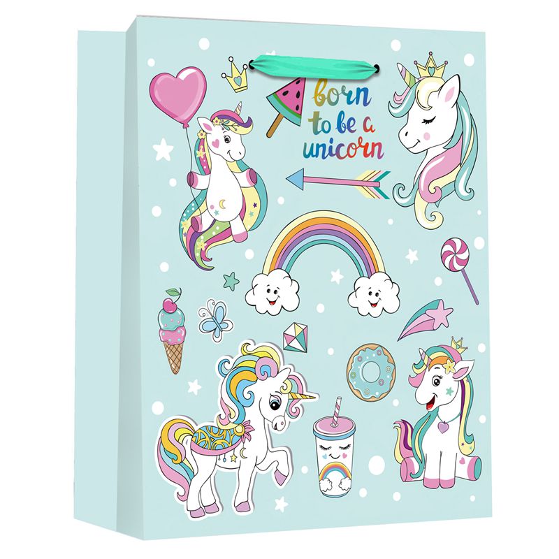 Bolsas de compras de papel de regalo de unicornios mágicos impresas en fábrica