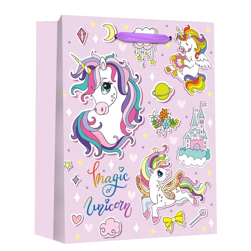 Bolsas de compras de papel de regalo de unicornios mágicos impresas en fábrica