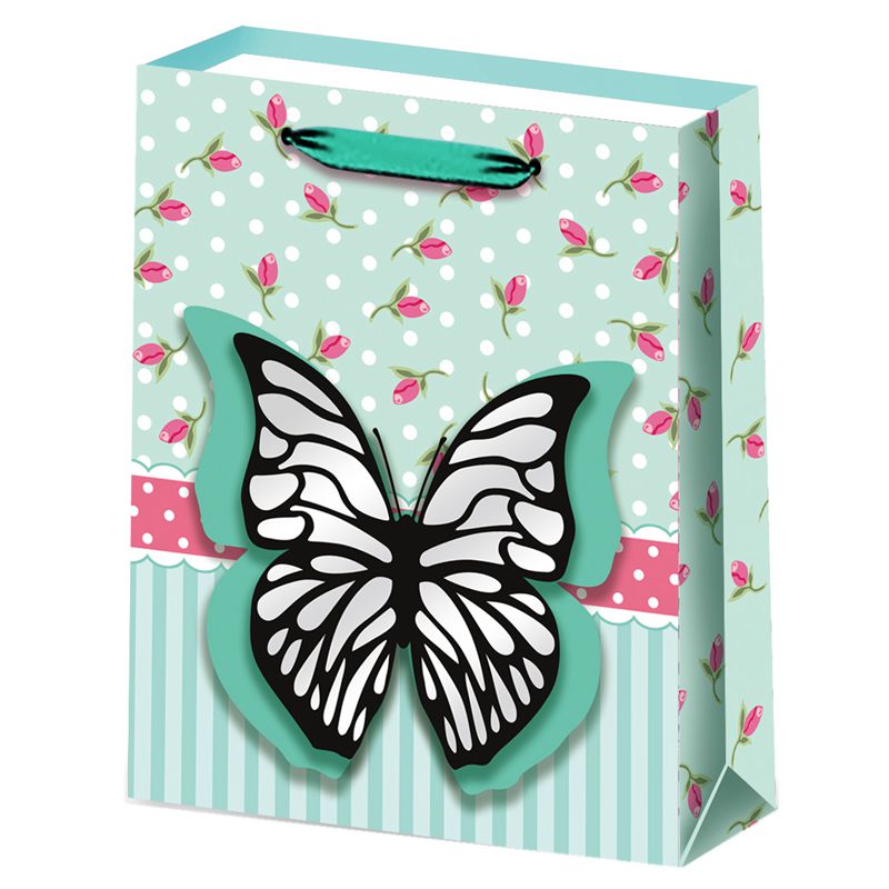 Bolsa de papel para envolver regalos con diseño de mariposa viva impresa