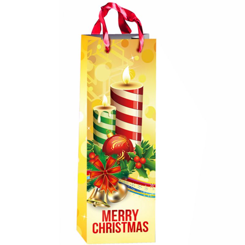 Bolsa de regalo de papel de vino tinto elegante impresa Feliz Navidad