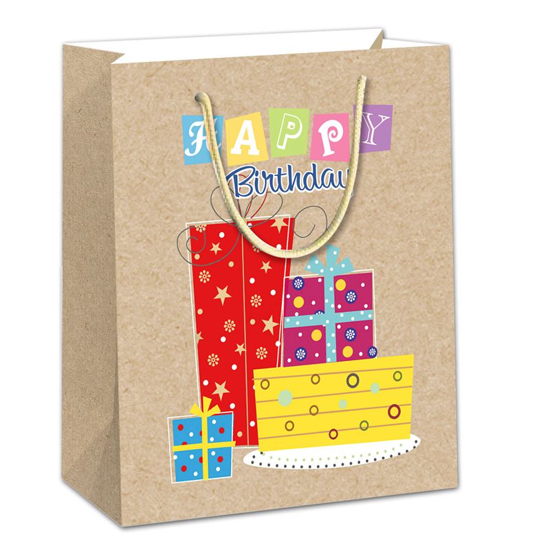 Bolsa de regalo de fiesta de papel Kraft con temática de feliz cumpleaños impresa