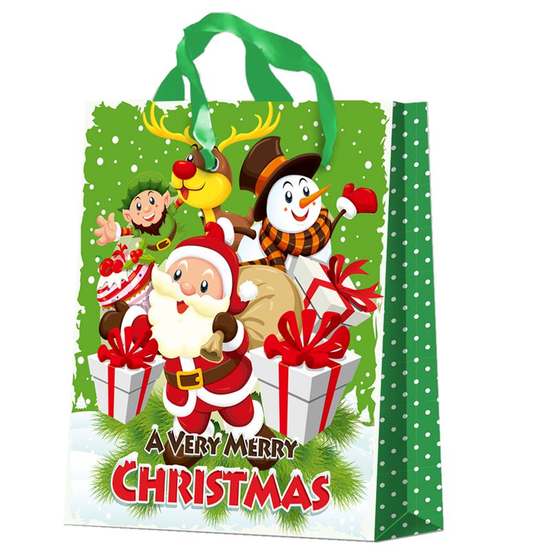 Bolsa de papel de regalo con elementos de feliz Navidad impresa elegante