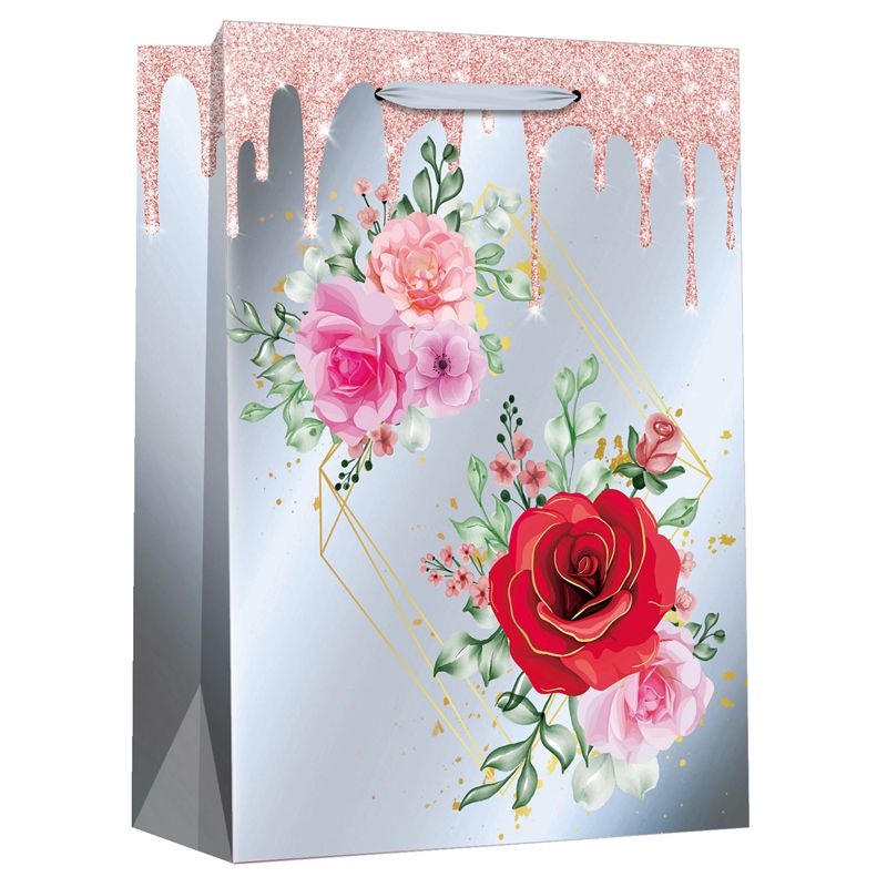 Bolsa de papel de regalo de compras con estampado floral exquisito