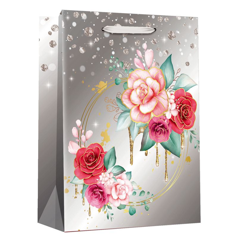 Bolsa de papel de regalo de compras con estampado floral exquisito