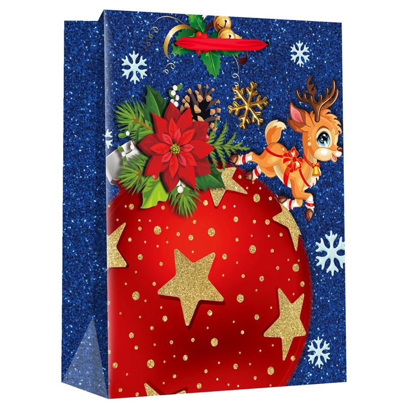 Bolsa de regalo de papel de compras roja con temática navideña impresa personalizada